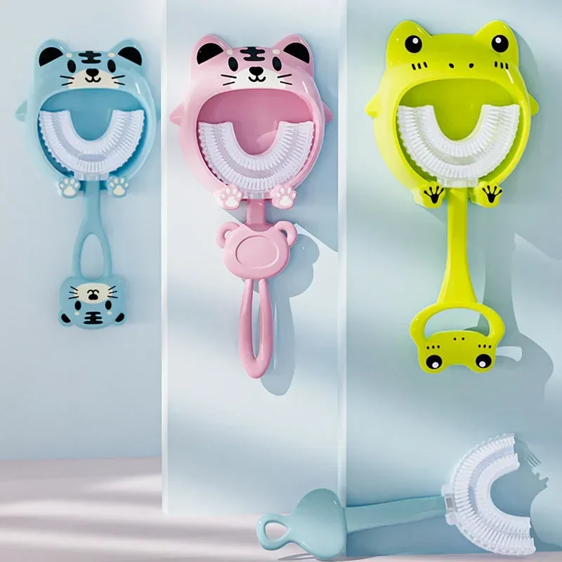 Cute Cartoon Frog Baby Toothbrush 360 Degree U-shaped Children's Teeth Cleaning Brushes Soft Silicone Toothbrush Baby Oral Care