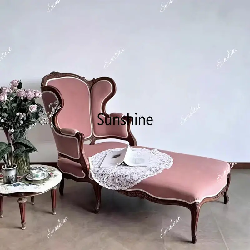 French retro solid wood carving flower concubine chair living room bedroom