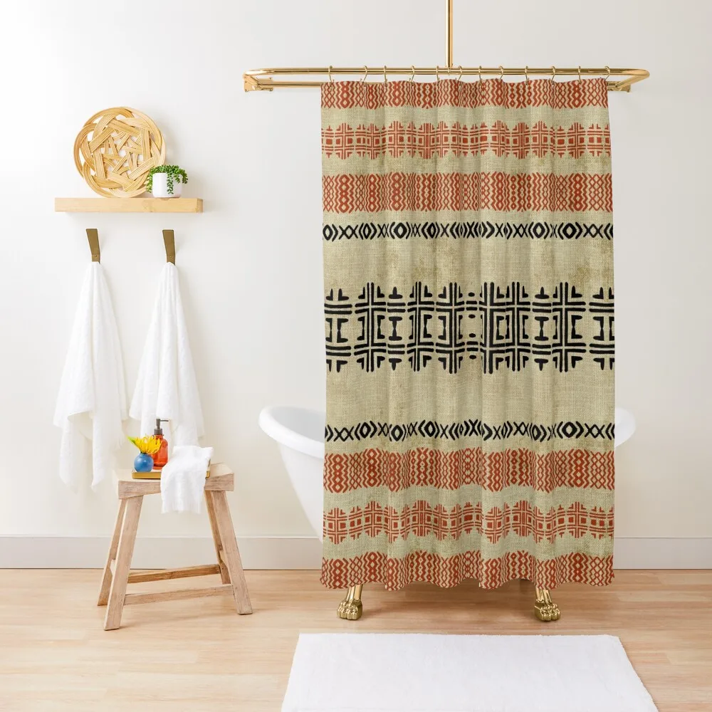 

Orange Black Tribal Mud Cloth Shower Curtain Bathtub Transparent Bathroom Shower Curtain