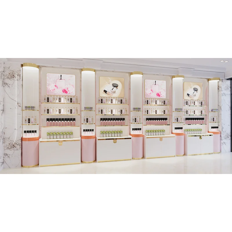 Customized. factory quality shelves cosmetic shop cabinet showroom display stand decoration skin care retail shop furniture