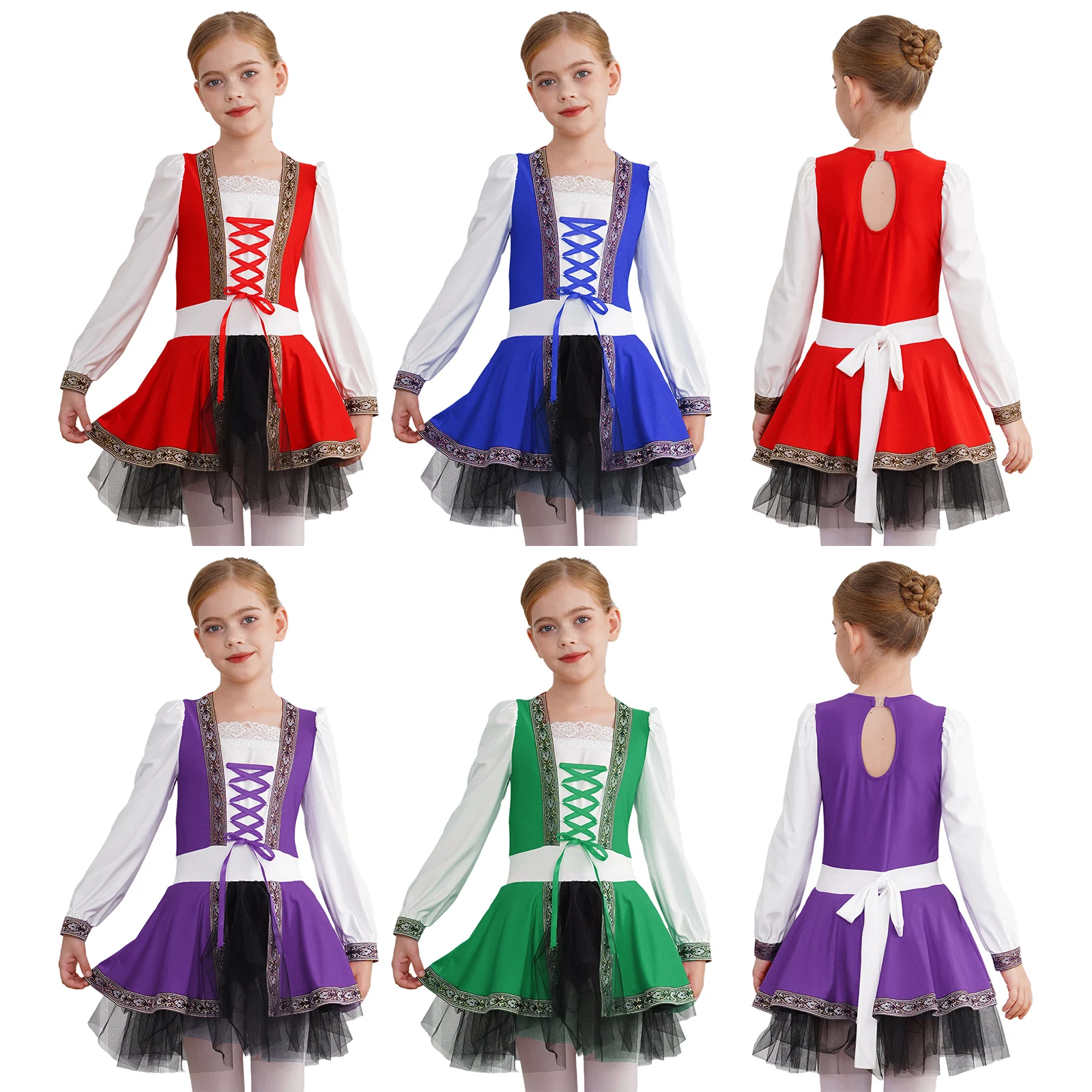 Kids Girls Halloween medievale rinascimentale Retro Princess Dress Carnival Party Costume Cosplay manica lunga Lace-up body Tutu