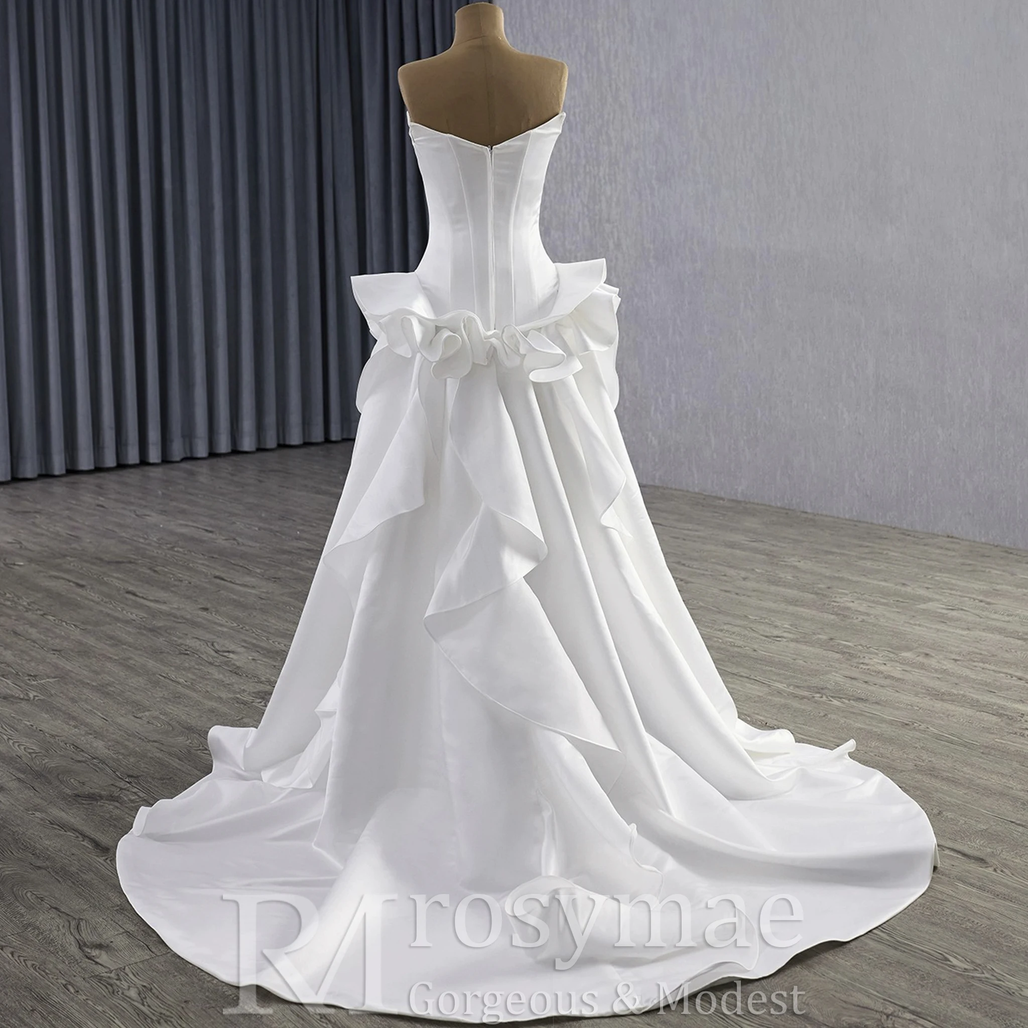 Rosymae V-hals satijnen trouwjurk Unieke ruches rok bruidsjurk voor elegante bruid brautkleid