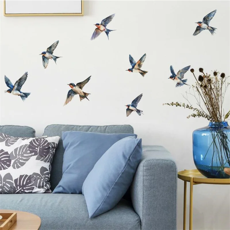 Eight Flying Birds Wall Stickers Home Decals Living Room Decoration Bedroom Bathroom Wall Furniture Door House Interior Decor