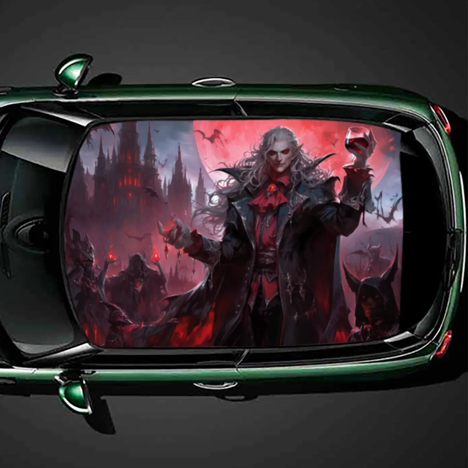 

Vampire Lord PVC Car Roof Vinyl Wrap, Self-Adhesive Waterproof Automotive Sticker, Anti-Scratch Decorative Film for Sedan/SUV/Tr
