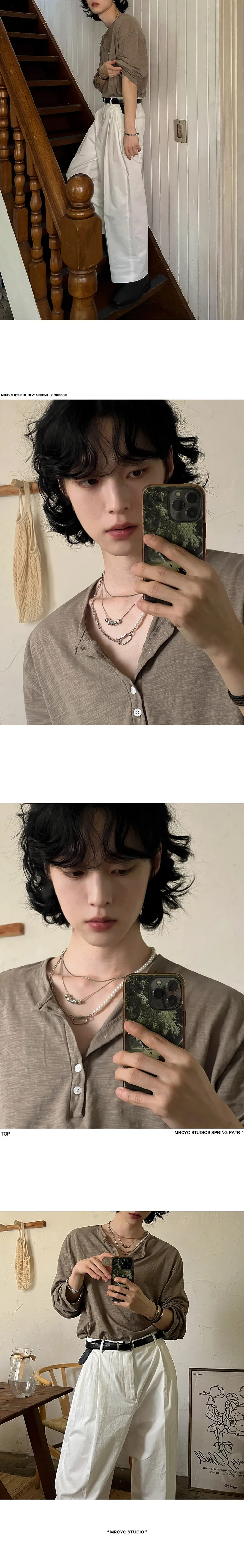IEFB Korean Style Men's T-shirts Loose Button Design Pullover Tops Casual Solid Color Long Sleeve Male Tees Simple New 9C6913