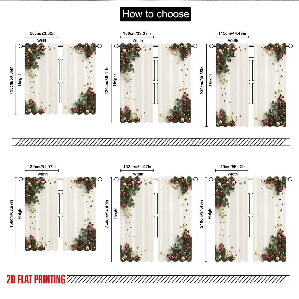 2 قطعة 2D الطباعة المسطحة عيد ميلاد سعيد الستائر عيد الميلاد نجوم الحلي احتفالية الرقمية المطبوعة البوليستر الستائر احتفالي الجدار #3