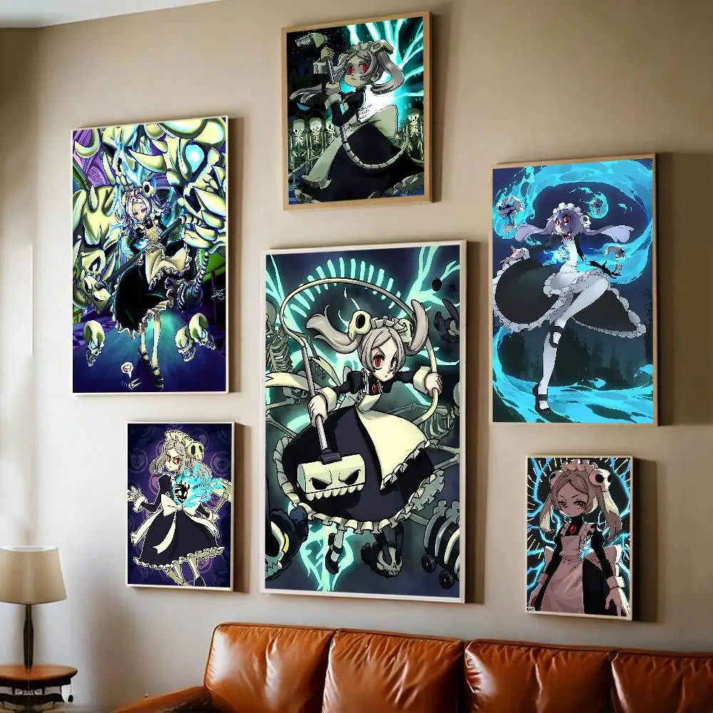 Poster Tempel Film Game M-Marie SkullGirls Stiker Dinding Mewah untuk Dekorasi Bar Ruang Tamu Lukisan Dekoratif Antik