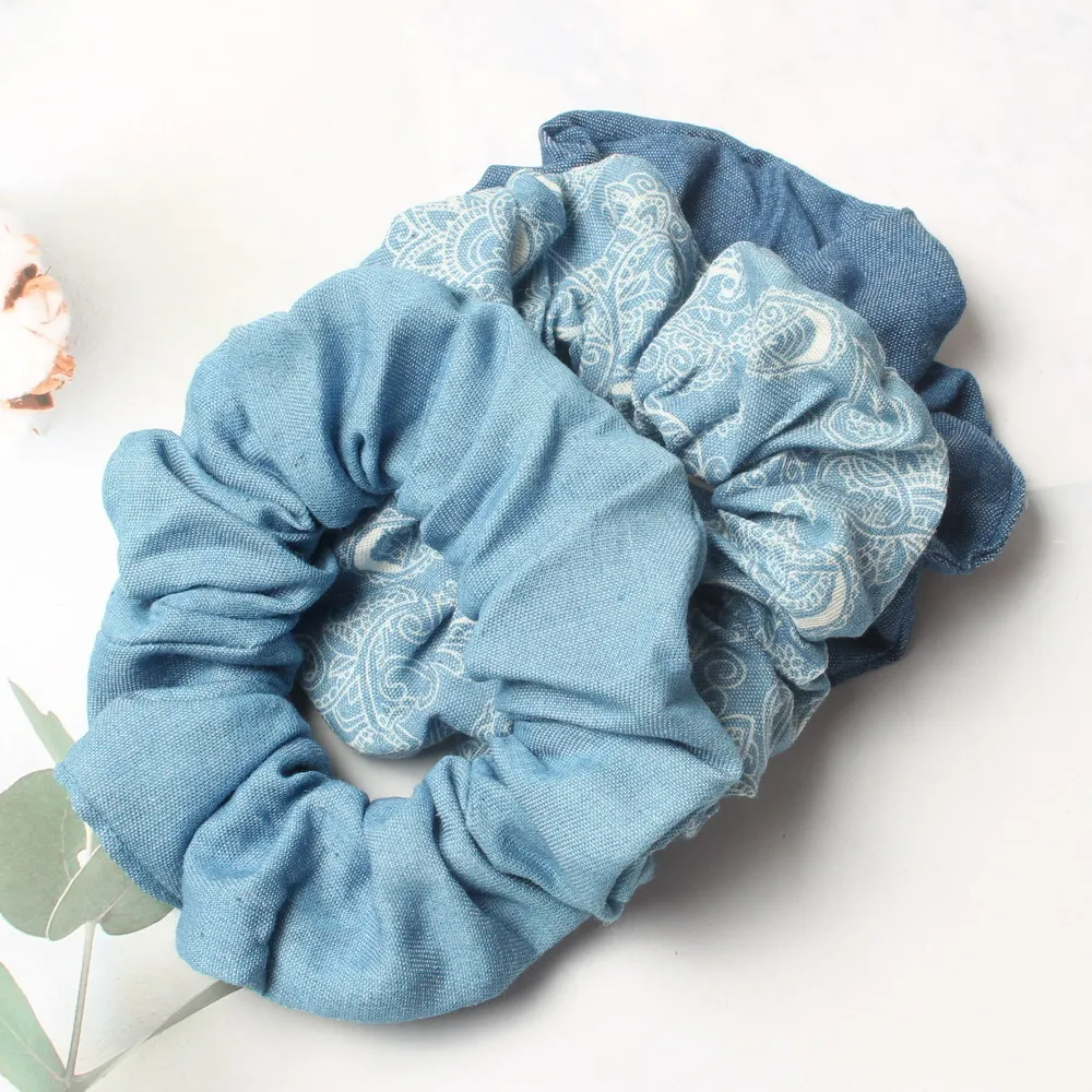 3 Stück Denim-Haargummis für Mädchen und Frauen, Paisley-elastische Haarbänder, Haargummi, Pferdeschwanz-Halter, Haar-Gummibänder, Denim-Haar-Accessoires – Detail 8