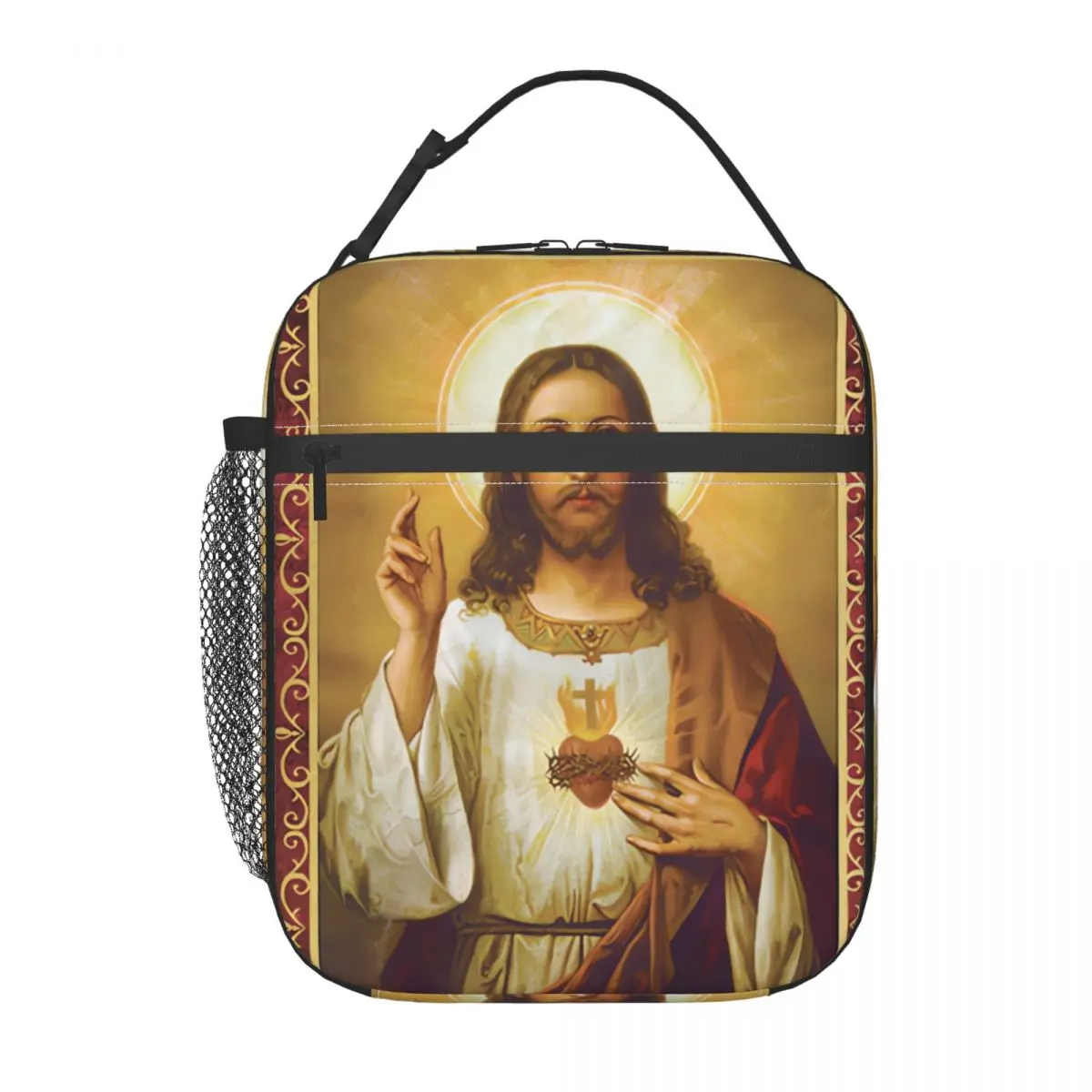 Sacred Heart Of Jesus Lunch Bag Catholic Fashion Lunch Box Beach Convenient Thermal Lunch Bags Print Cooler Bag
