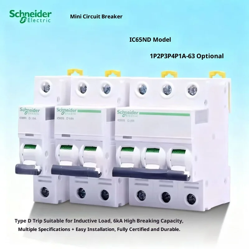 Schneider Miniature Circuit Breaker Air Switch IC65N 1P 2P3P4P D10AD16A D63A D20A D32A Type D Trip,AC Circuit Breaker Protection