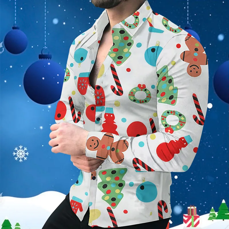 

2023 Christmas Gift Men's Shirt Suit Pattern 3D Printing Christmas Street Long Sleeve Button Lapel Clothing Fashion Design 3XL