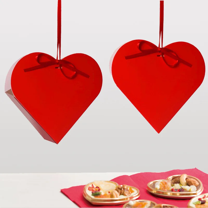 10 Stück romantische rote herzförmige Papier-Süßigkeitsschachteln mit Band, Liebesgeschenk-Verpackungsbox für Hochzeit, Valentinstag, Party-Dekoration