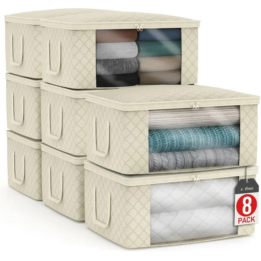 

Medium Clothes Storage Bags Foldable Blanket Storage Bins for Organizing Bedroom, Closet, Clothing, Comforter, Organization wit