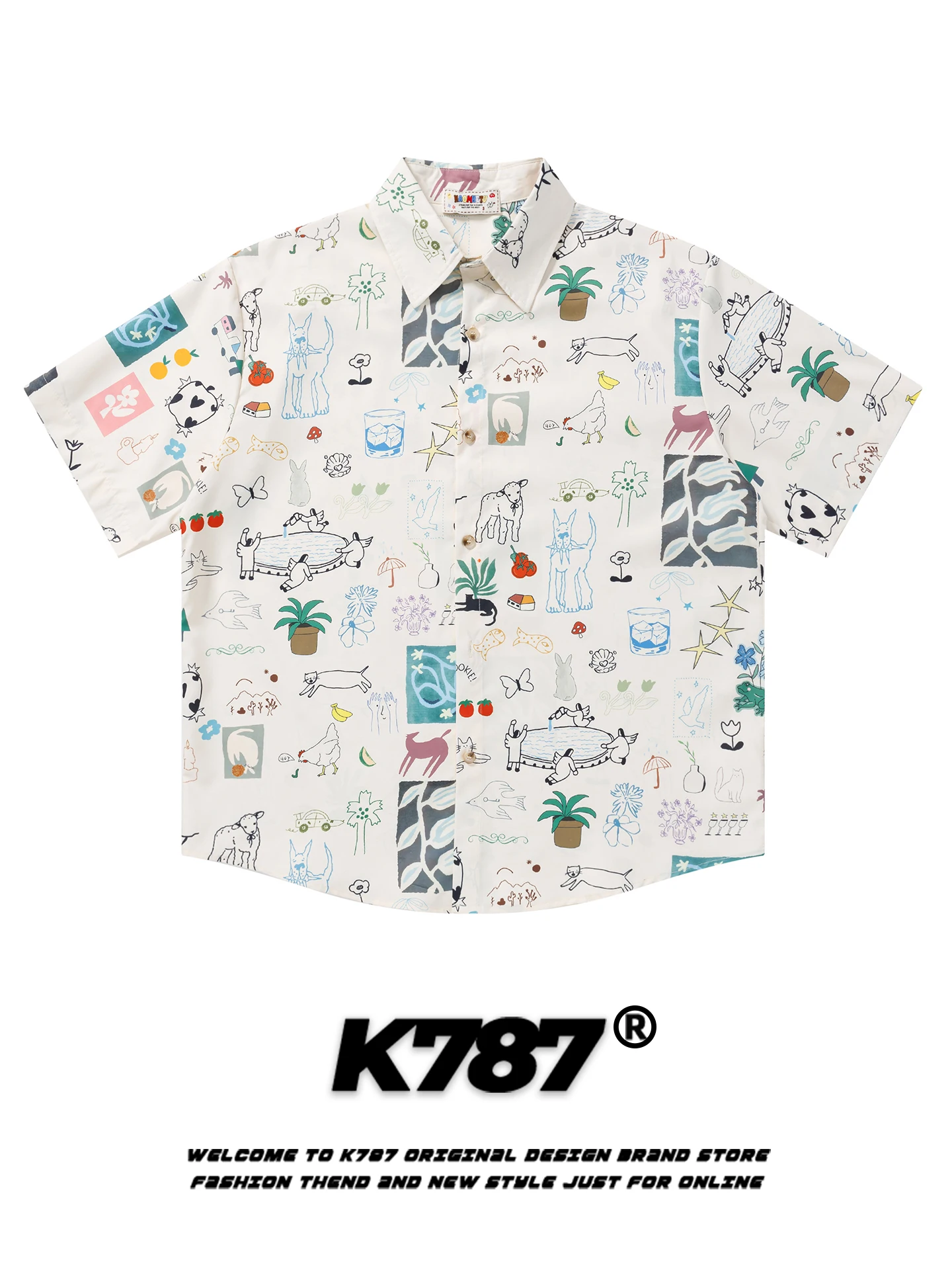 

K787 American Street fiti Print ort Sve irt Loose Fit Casual Vintage Trendy Men's Women's Couple irt Polyester F...