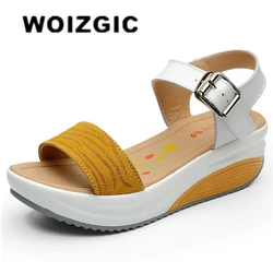 WOIZGIC Women's Ladies Female Genuine Leather Shoes Platform Sandals High Heels Summer Cool Beach Flip Flop 35-40 CDBY-5531