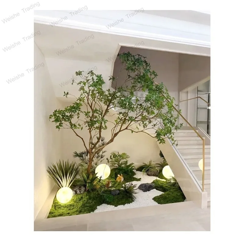 

Indoor simulation green landscaping, bionic green plant combination, fake plant combination, hotel window and landscape layout