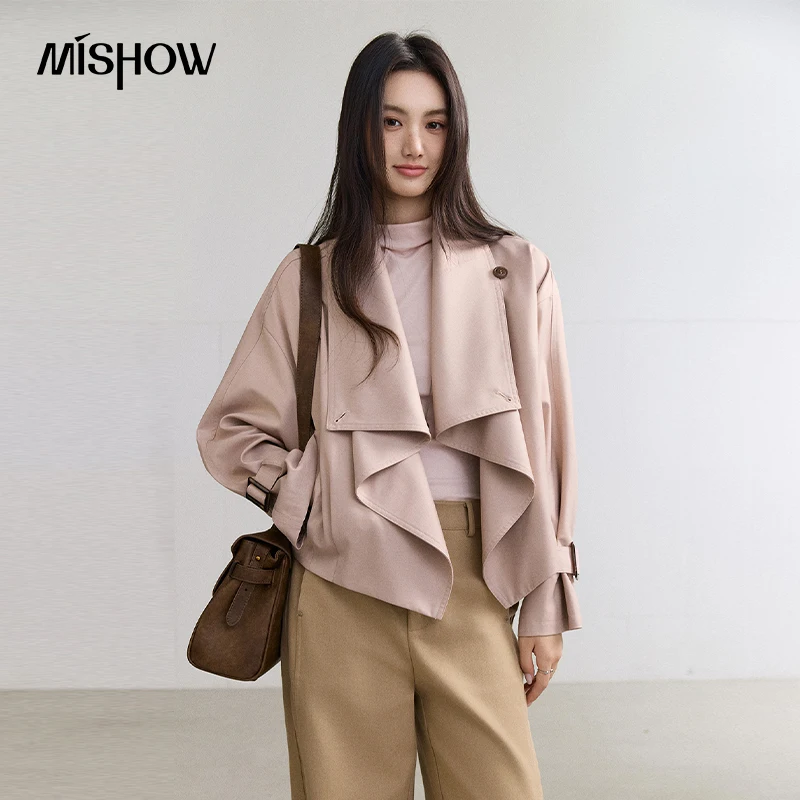 MISHOW Women's Trench Coat Intellectual Relaxed Fit Convertible Collar Jacket 2026 Autumn Commuter Designer Outerwear MXF47W1116