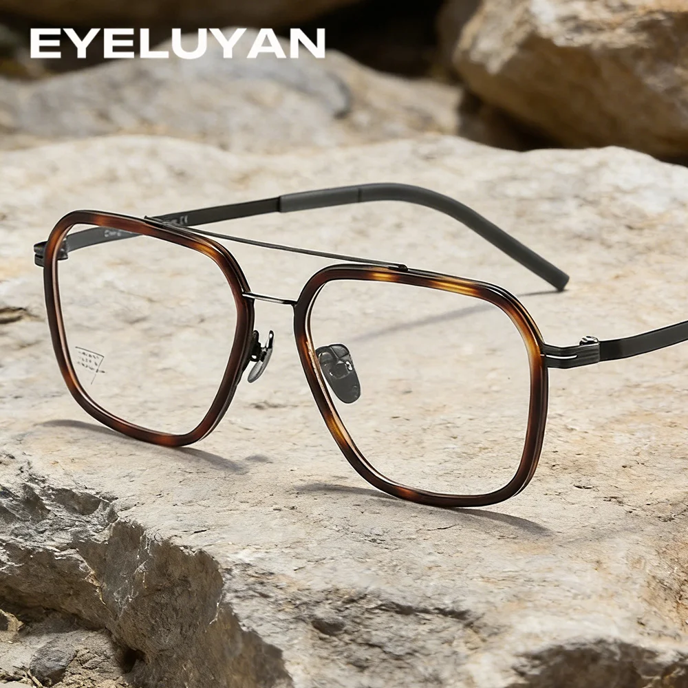 

Vintage Double Bridge Square Glasses Frame Men Women Tortoiseshell Titanium Optical Myopia Prescription Ready Fashion Eyewear