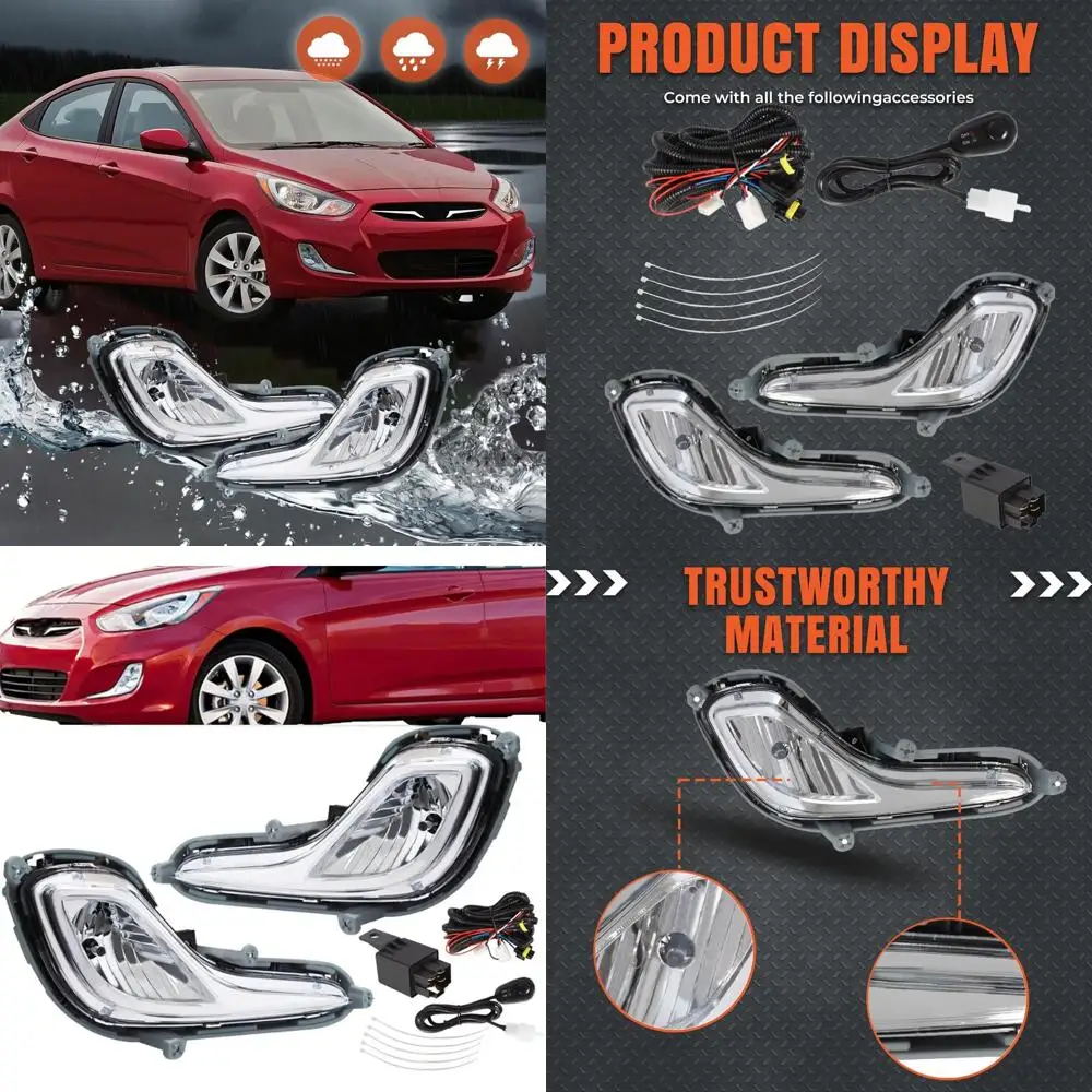 

2012-2016 Hyundai Accent 4-дверный хэтчбек с прозрачными линзами, комплект противотуманных фар с лампочками, жгутом и переключателем для стороны водителя и пассажира