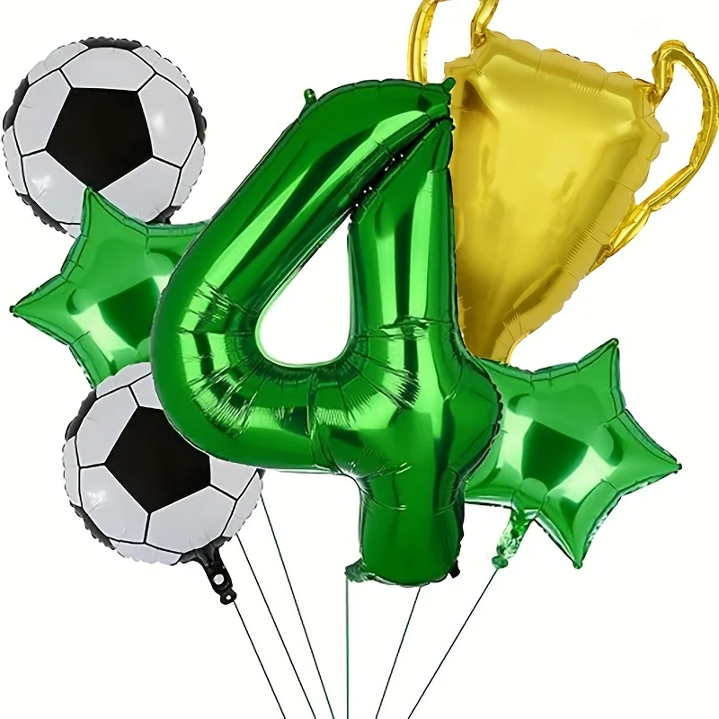 6-teiliges Fußball-Themen-Ballonset 32 Zoll Grüne Nummer 1-9 Geburtstagsballon Fußball-Trophäe Aluminiumfolienballon Partydekoration
