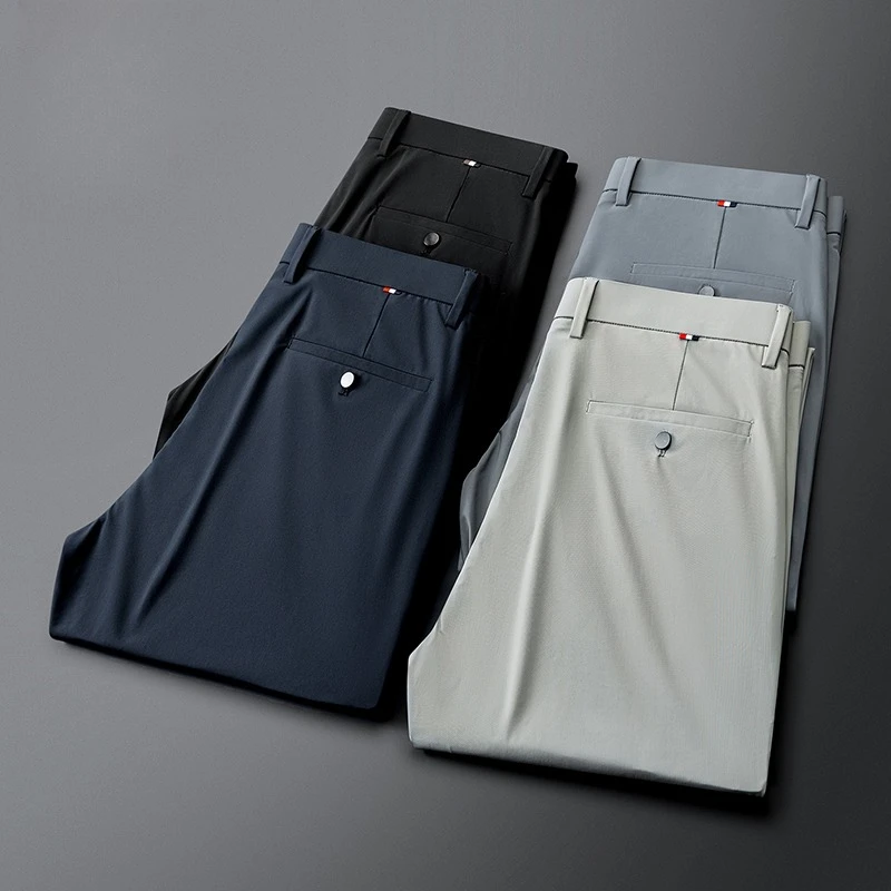 

Brand Clothing 2026 Summer High Stretch Men's Casual Pants Quick Dry Business Straight Pants Thin Formal Suit Trousers Male 40