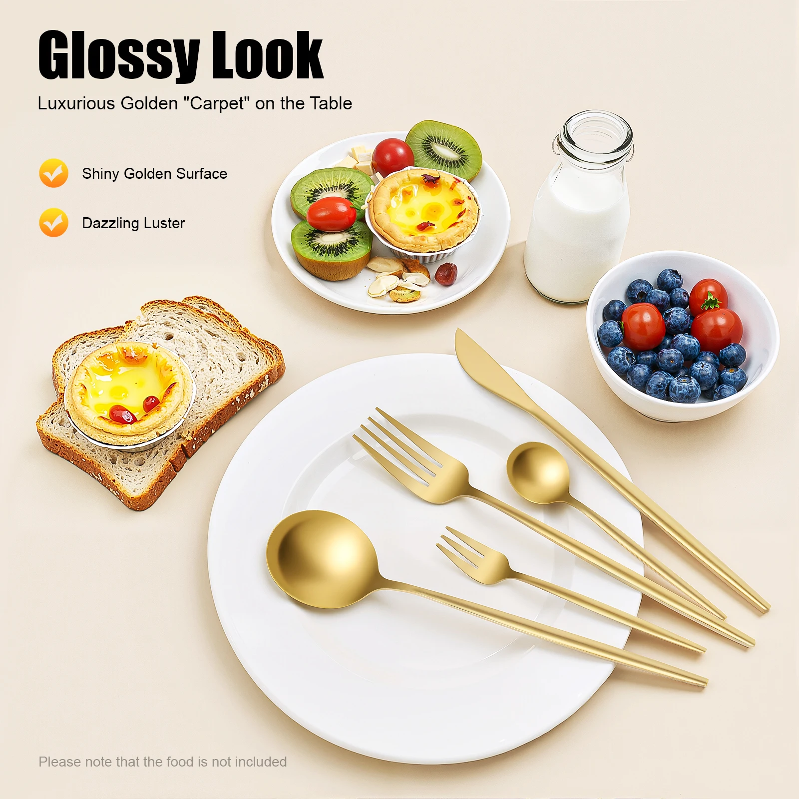 

BulkHarbor 90-Piece Gold Flatware Cutlery Set, Stainless Steel Premium Cutlery, Flatware Set with Serving Utensils