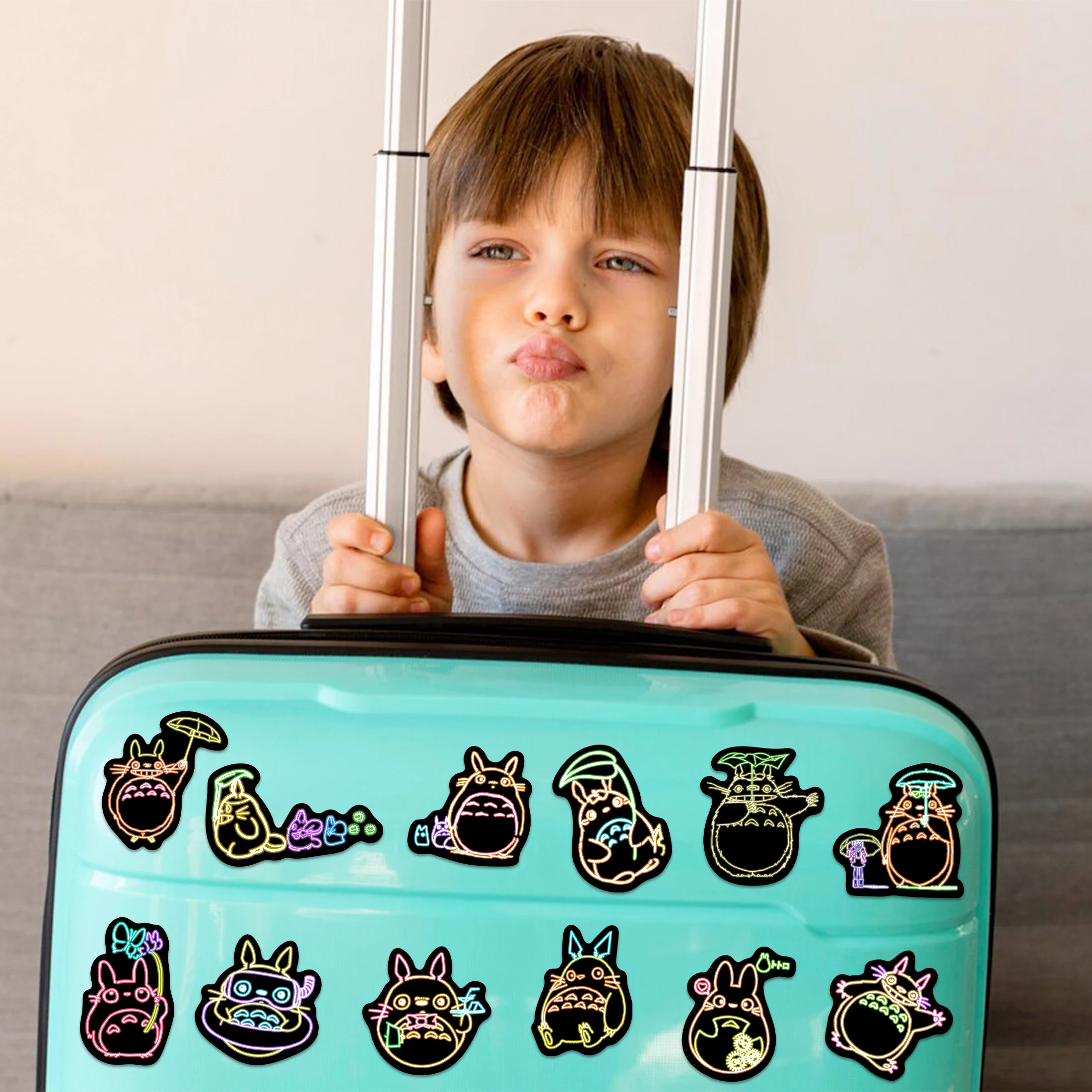 50Pcs Neon Totoro Patterns Glow in the Dark Stickers Vinyl Waterproof Decals Phone Case Computer Decoration for Kids Teens DIY