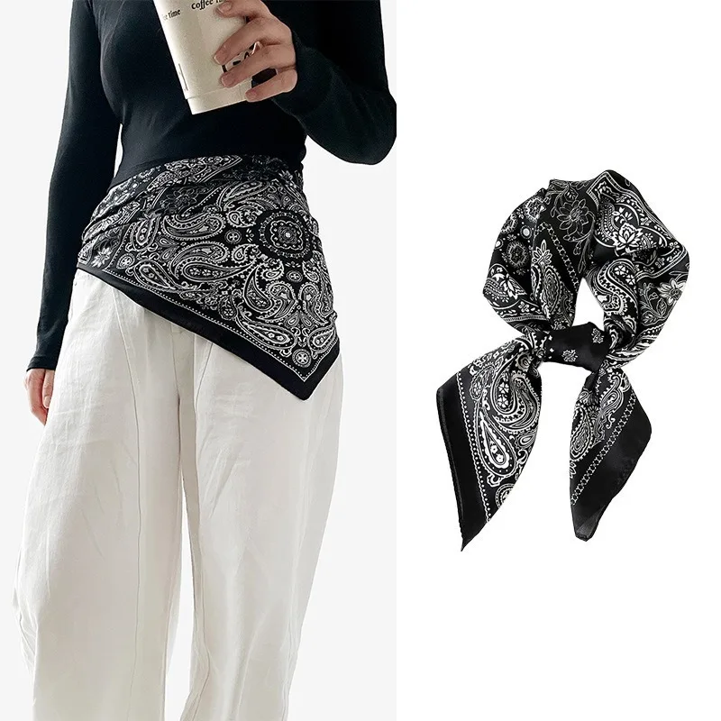 Paisley Print Navy Blue Scarf Belt Premium Decorative Waist Head Neck Kerchief Women Soft Breathable Elegant Daily Accessories
