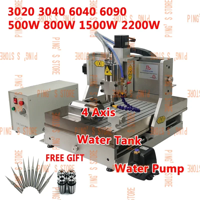 CNC Engraving Machine 3020 3040 6040 6090 3 Axis 4  Wood Router  Milling  with Water Tank 800 1500 2200W