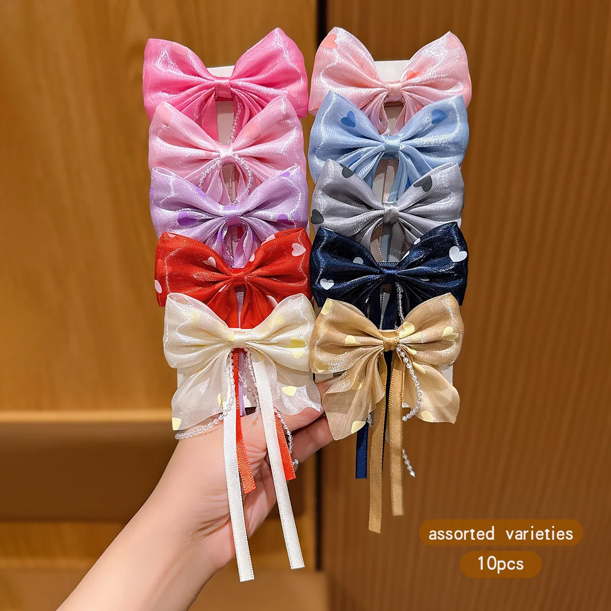 10 colors random ribbon bow heart-shaped hair clip suitable for daily use as a hair accessory