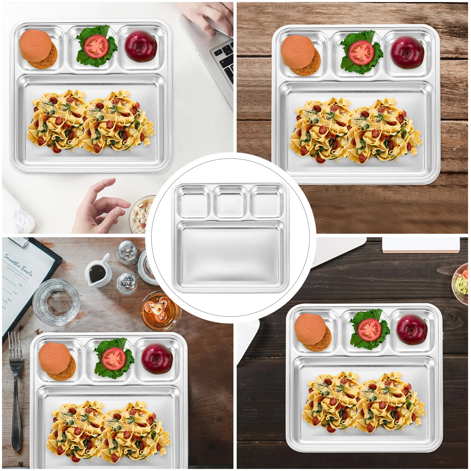 

Stainless Steel Divided Plate Sectioned Food Serving Tray BBQ Breakfast Healthy Material Easy Clean Multi Functional