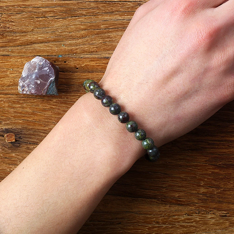 Natural Dragon Blood Stone Elastic Bracelets Women Men Charm Dinosaur Jasper Beads Healing Jewelry Yoga Meditation Bangle Gift