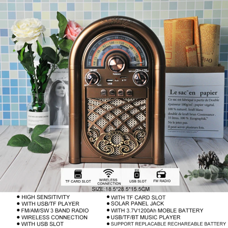 ريترو الحنين راديو AM FM SW 3 الفرقة راديو سمّاعات بلوتوث لاسلكي Mp3 مشغل موسيقى يدعم USB TF بطاقة المدمج في البطارية