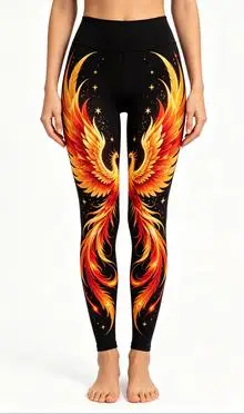 Women's Mid Waist Fleece Lined Leggings Gradient Purple Feather Print Slim Fit Stretch Long Pants - view 3