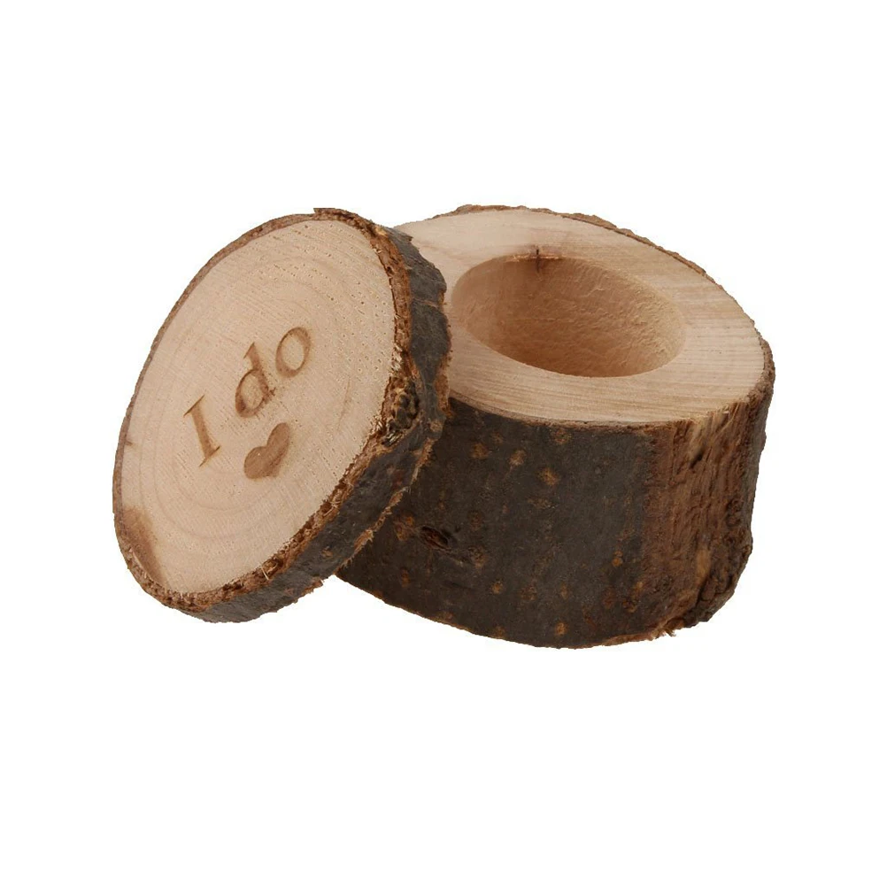 

Rustic Wedding Ring Box Natural Wooden I Do Engraved Vintage Chic Design 6cm Diameter 5cm Height Creative