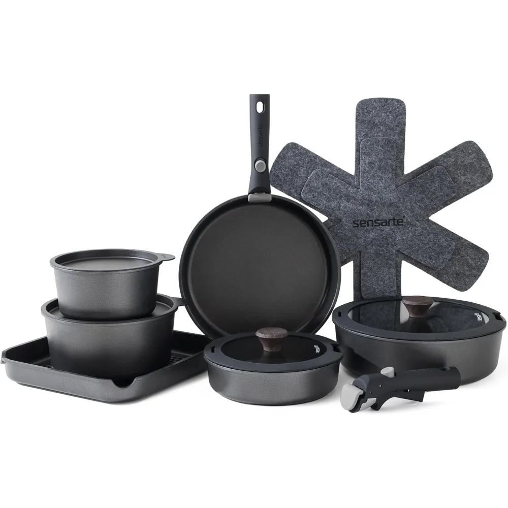 

SENSARTE 17 Piece Pots and Pans Set, Nonstick Detachable Handle Cookware, Induction Kitchen Cookware Set with Removable Handle