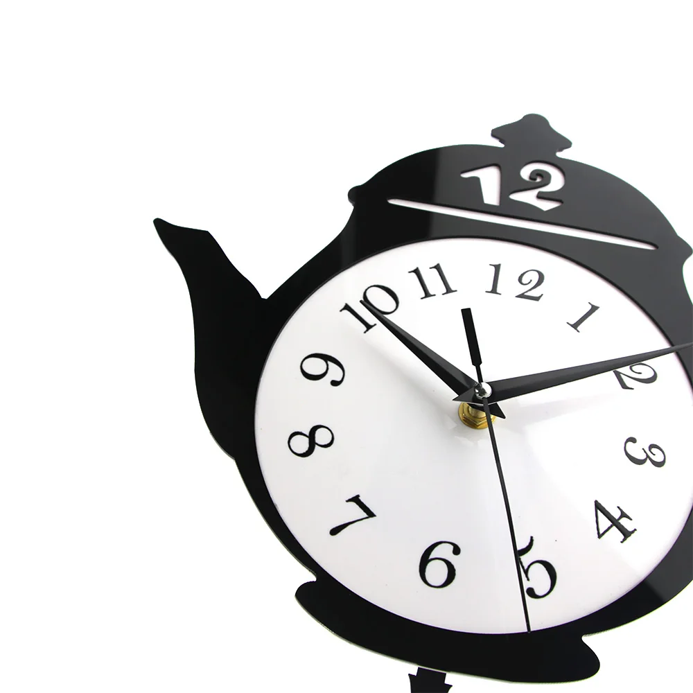 Teapot Whimsical Pendulum Wall Clock Home Decor Kitchen Hanging Wall Watch with Tea Bag Cookie Swinging Pendulum Tearoom Decor