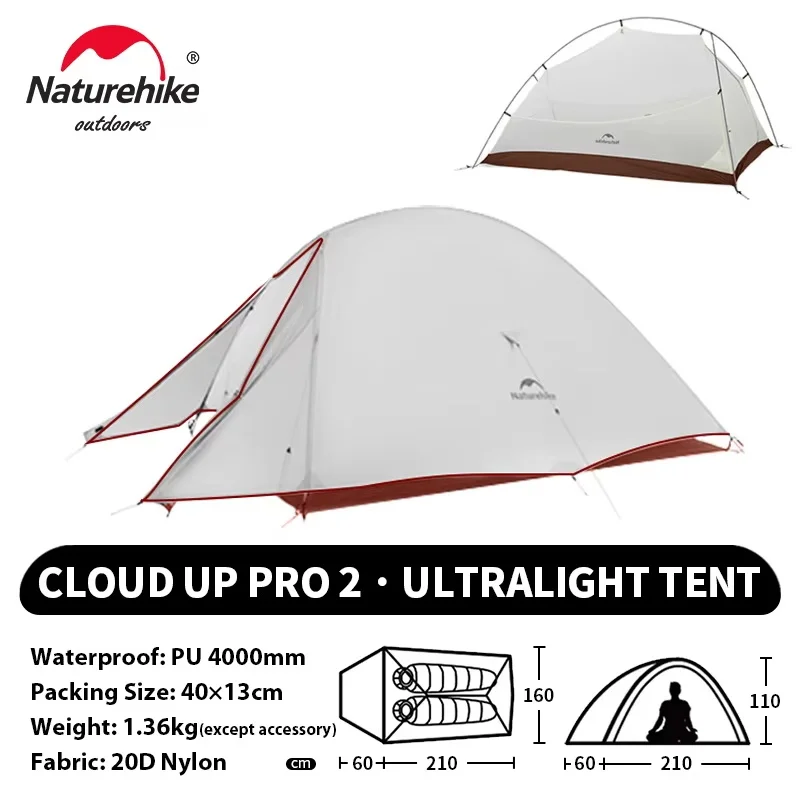 Naturehike Cloud Up 2-persoons tent Ultralichte 20D-kampeertent Waterdicht Buiten Wandelen Reizen Backpacken Fietsen Vissen Tenten - afbeelding 1