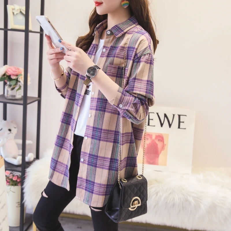 2023 Autumn New Casual Loose Plaid Shirt Women Fresh College Style  Long Sleeve Blouses and Tops Female Checked Shirts.Clothes