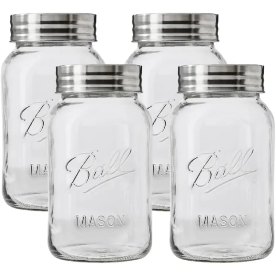 

Ball Regular Mouth Glass Mason Jars with Lids and Bands for Home Canning and Food Storage Quart Size 32 Ounce Pack of 4 Durable