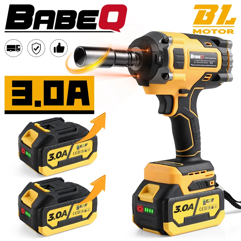 

BABEQ 2000NM Brushless Electric Wrench 22mm Socket Cordless Impact Wrench with 3.0A Battery Removal Car Wheel Repair Power Tools