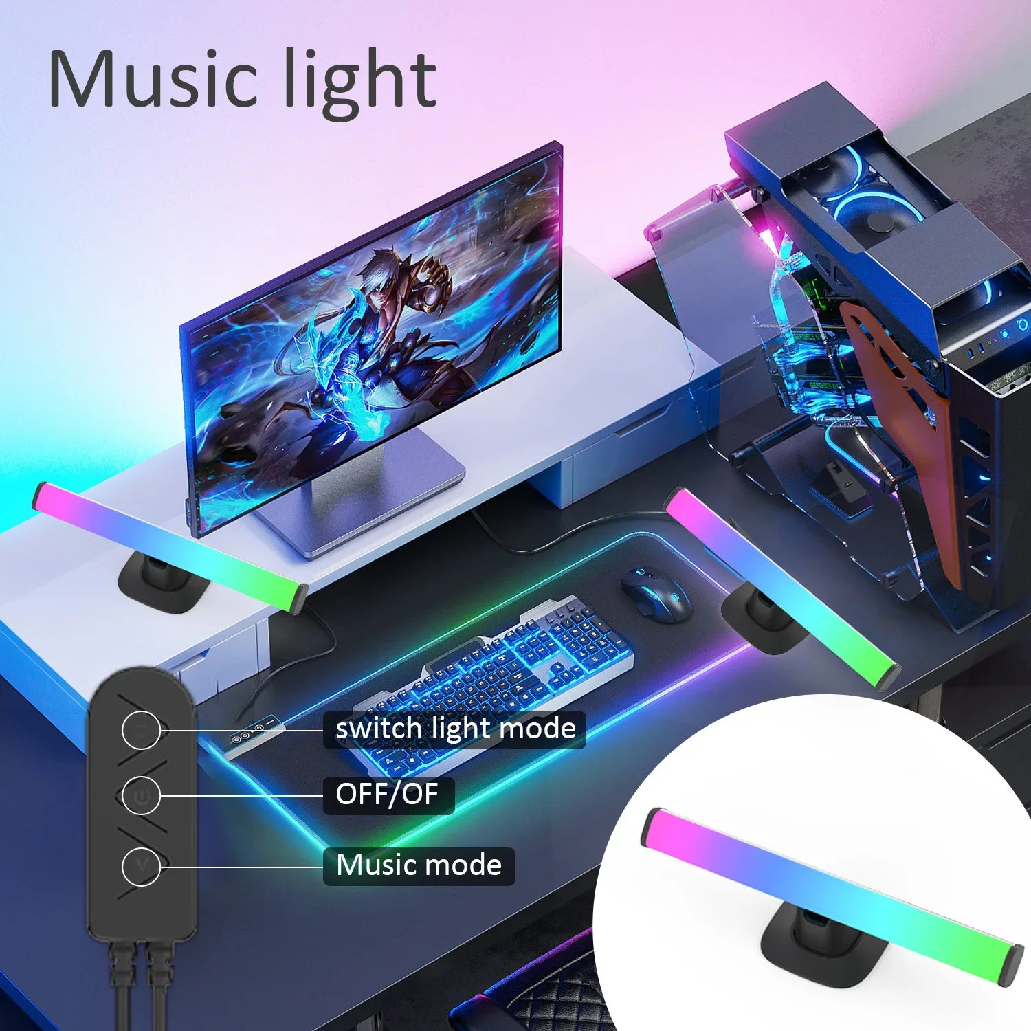 LED Música Rhythm Sensing Lamp, Controle APP, Conector USB, Voz Dinâmica Ativada Atmosfera, Gaming Night Light, 2 em 1, 40cm