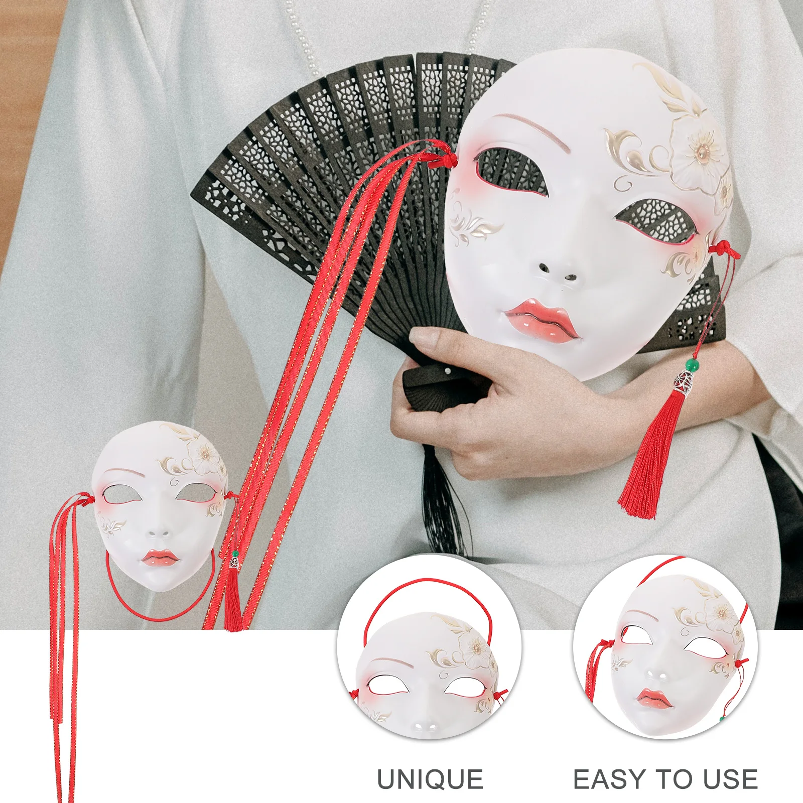 Chinese Style Beauty Mask for Women Masquerade Party Cosplay Festival Performance Elegant Eye-Catching Plastic Mask Prop