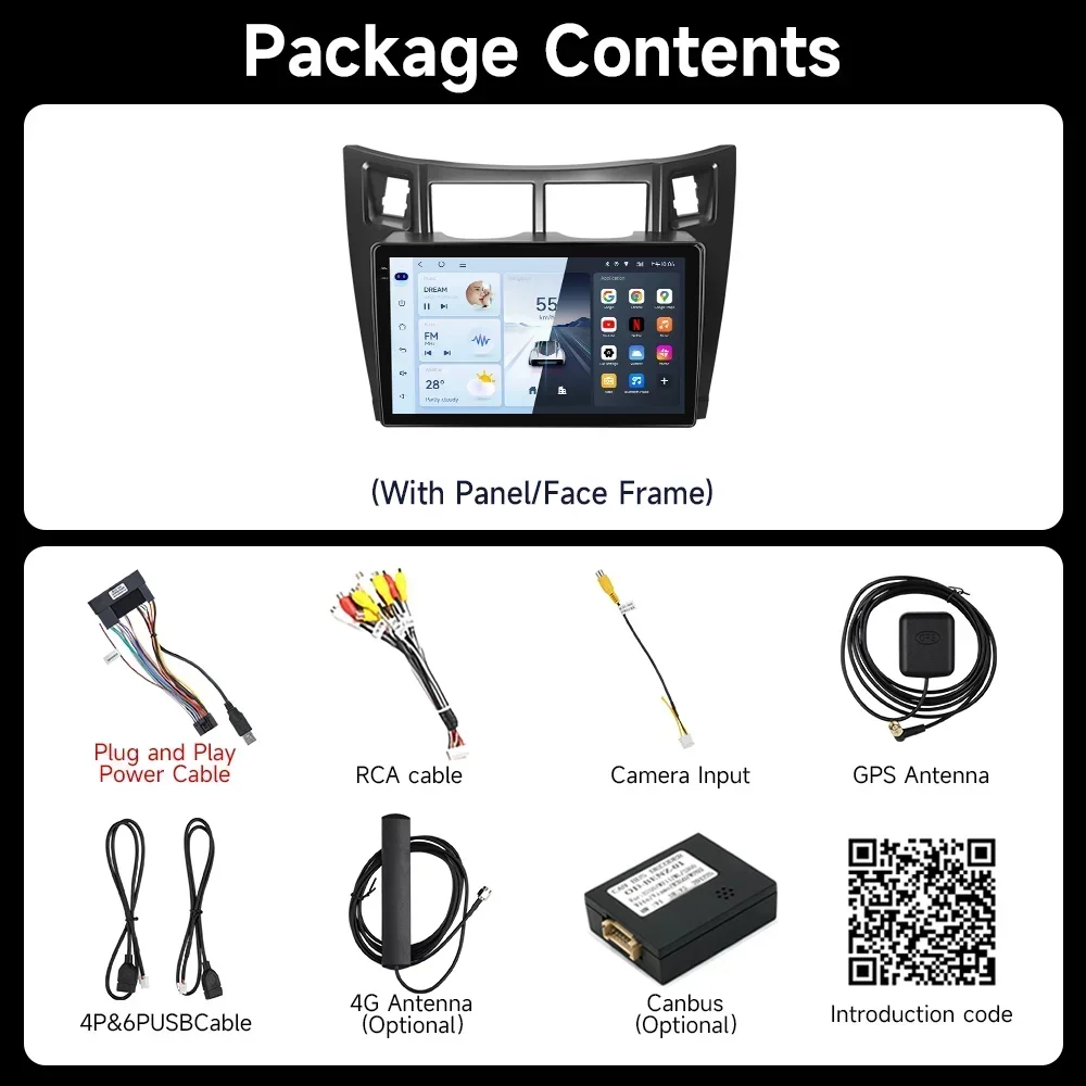 JIUYIN Android 15 Car Radio Multimedia Player 4G GPS WiFi 2DIN Navigation Stereo Head Unit for Toyota Yaris 2005-2012 with Carpl