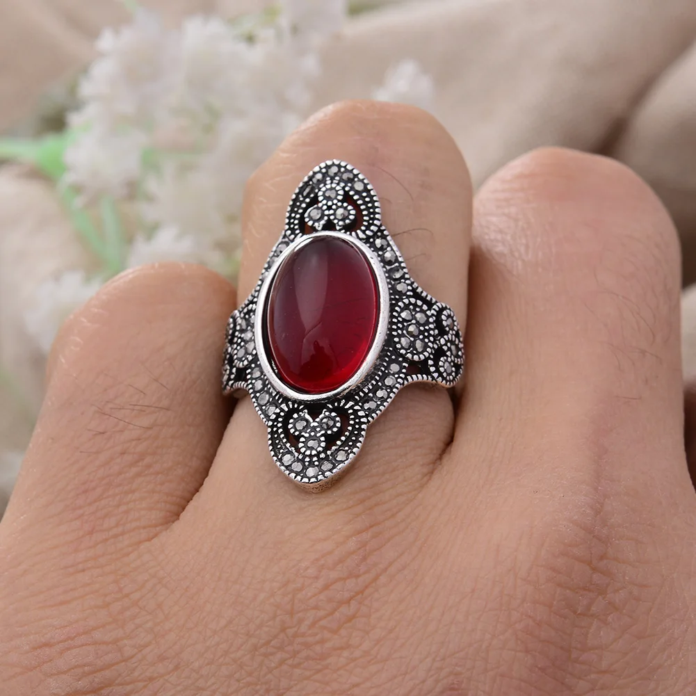 New Arrival Trendy Vintage Garnet Stone Thai Silver Female Ring Promotion Jewellery Gifts Never Fade Cheap