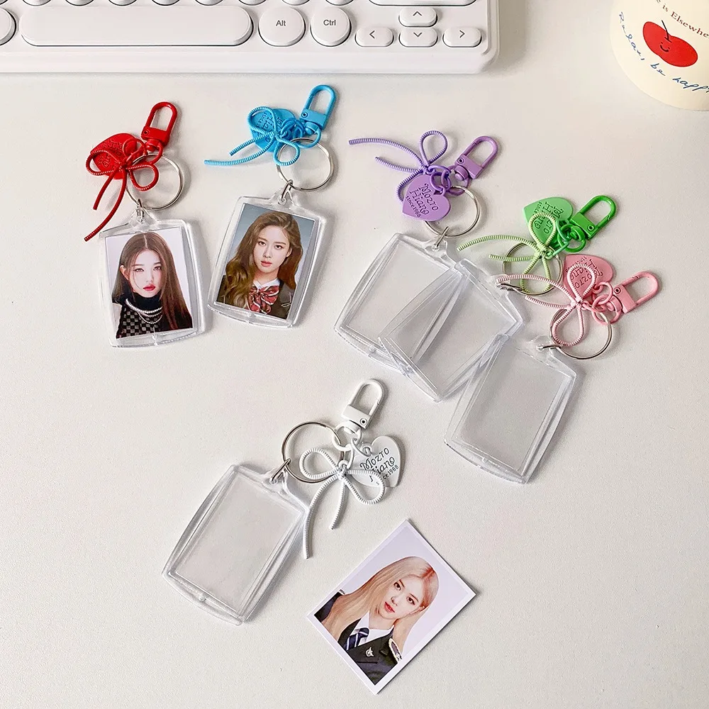 Peach Heart Keychain Pendant Transparent Acrylic 1-inch ID Photo Storage Card Holder 2-inch Photo Display Card Bag Pendant