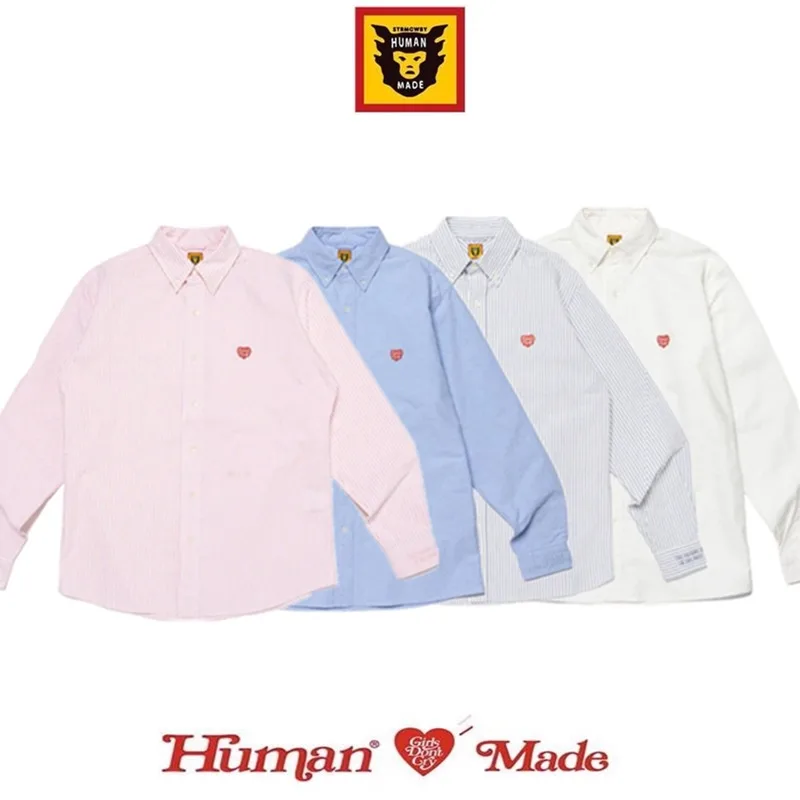 Human Made Style 25AW Stripe Oxford Heart Embroidery Long Sleeve Shirt for Unisex