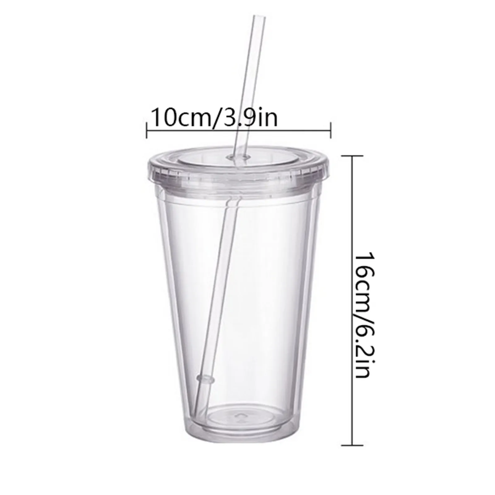 Classic Acrylic Water Cup with Lid and Straw, 16oz Premium Insulated Iced Coffee Cup, Double Wall Reusable Plastic Cup, Clear