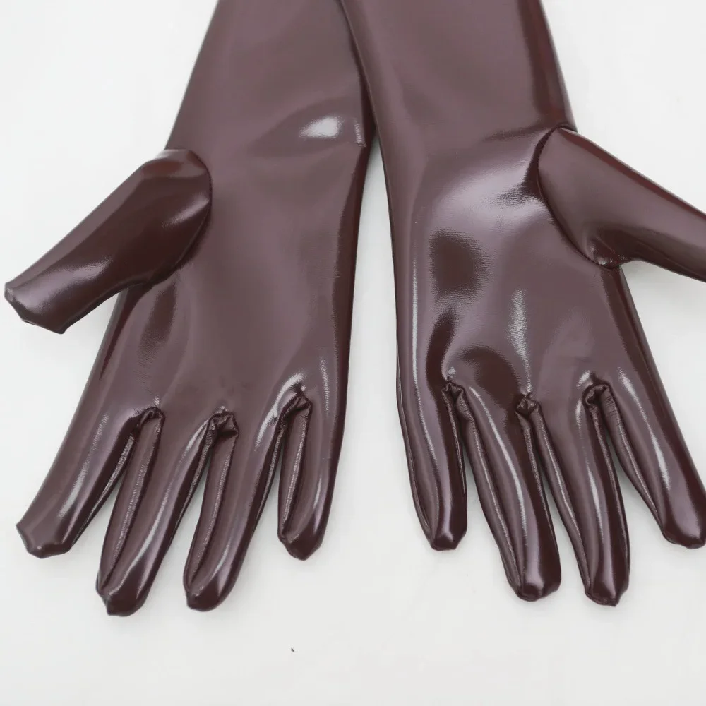 Unisex Long Gloves Double Sided PU Leather Long Gloves Wet Look PVC Guanlets Cosplay Performance Mitten Eldiven Gantlet Luvas Mi