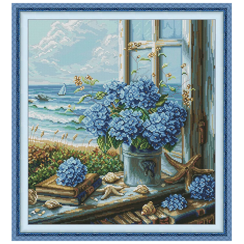 Seaview Window Scenery Patterns DMC Counted Cross Stitch Set DIY 11CT 14CT 16CT Stamped Cross-stitch Kit Embroidery Needlework
